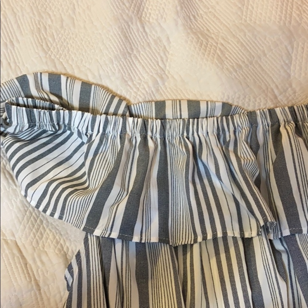 Grey and White Striped Plus Size Romper - Picture 6 of 6